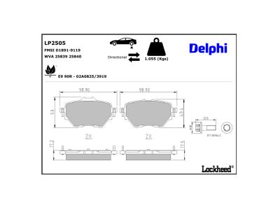 Jeu de 4 plaquettes de frein DELPHI ref. LP2505