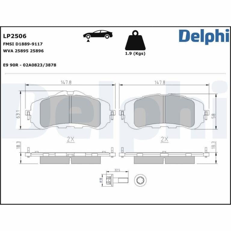 Juego de 4 pastillas de freno (Almohadilla de freno) DELPHI ref. LP2506