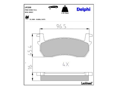 Juego de 4 pastillas de freno (Almohadilla de freno) DELPHI ref. LP259