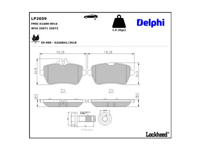 Jeu de 4 plaquettes de frein DELPHI LP2659