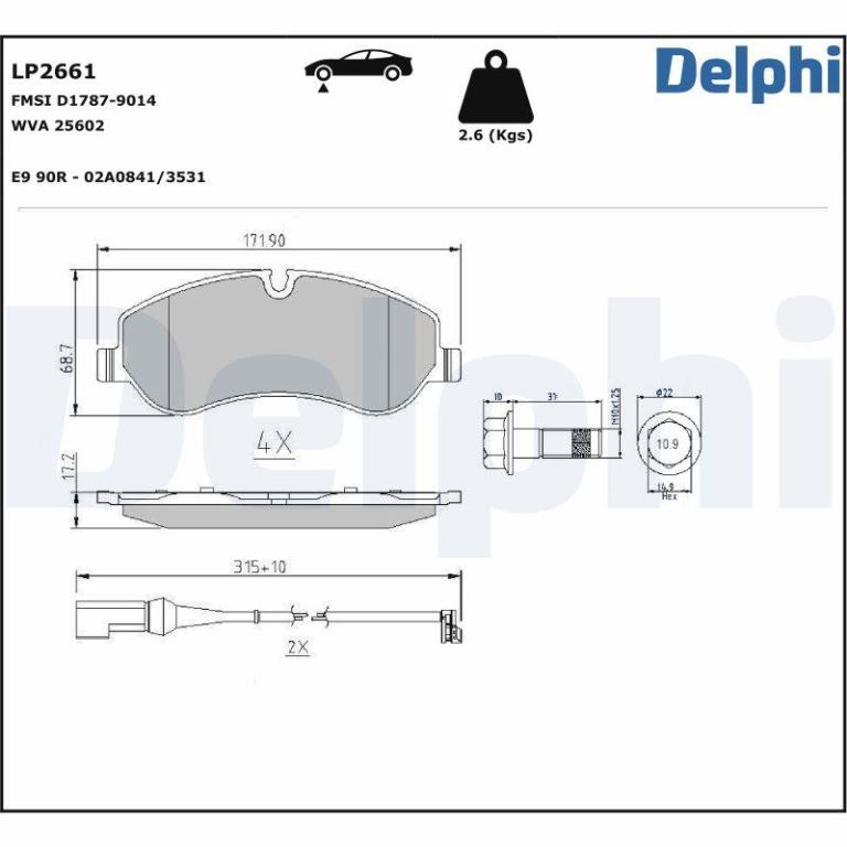 Juego de 4 pastillas de freno (Almohadilla de freno) DELPHI ref. LP2661