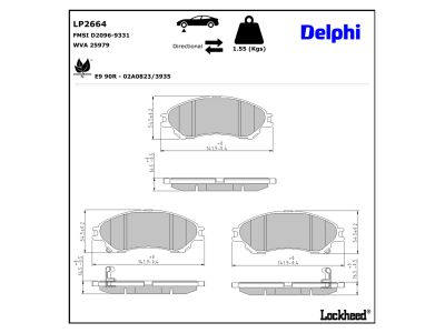 Jeu de 4 plaquettes de frein DELPHI ref. LP2664