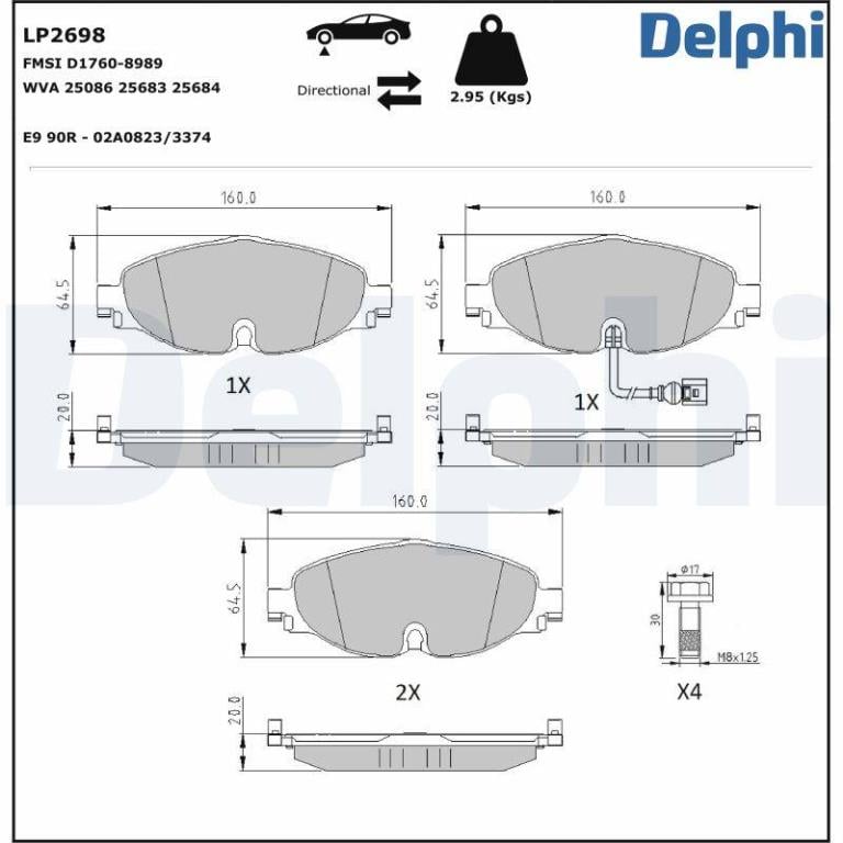 Jogo de 4 pastilhas de travão DELPHI ref. LP2698