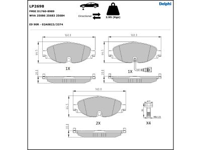 Jogo de 4 pastilhas de travão DELPHI ref. LP2698