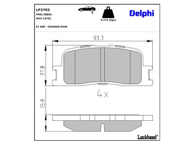 Jogo de 4 pastilhas de travão DELPHI ref. LP2703