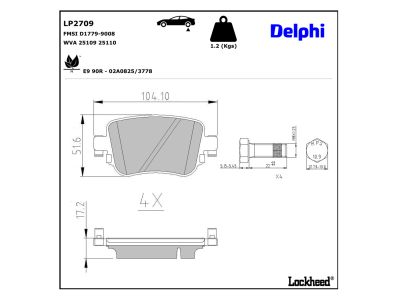 Juego de 4 pastillas de freno (Almohadilla de freno) DELPHI ref. LP2709