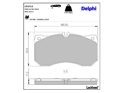 Juego de 4 pastillas de freno (Almohadilla de freno) DELPHI ref. LP2713