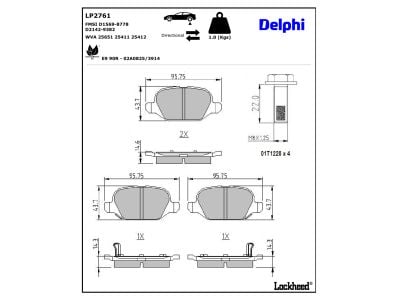 Jeu de 4 plaquettes de frein DELPHI ref. LP2761