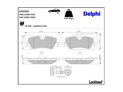 Juego de 4 pastillas de freno (Almohadilla de freno) DELPHI ref. LP2762