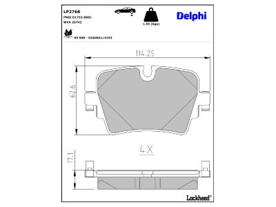 Jeu de 4 plaquettes de frein DELPHI ref. LP2768