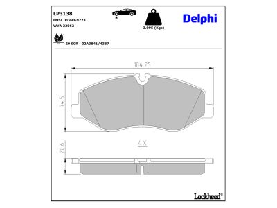 Juego de 4 pastillas de freno (Almohadilla de freno) DELPHI ref. LP3138
