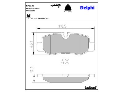 Jeu de 4 plaquettes de frein DELPHI ref. LP3139