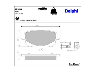 Juego de 4 pastillas de freno (Almohadilla de freno) DELPHI ref. LP3140