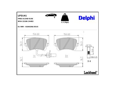 Jeu de 4 plaquettes de frein DELPHI ref. LP3141