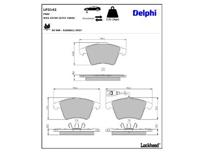 Jeu de 4 plaquettes de frein DELPHI ref. LP3142