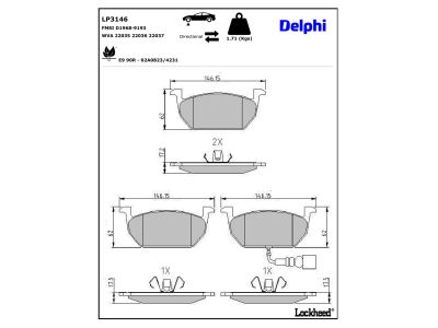 Juego de 4 pastillas de freno (Almohadilla de freno) DELPHI ref. LP3146