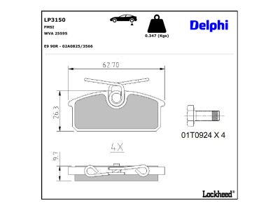 Jogo de 4 pastilhas de travão DELPHI ref. LP3150