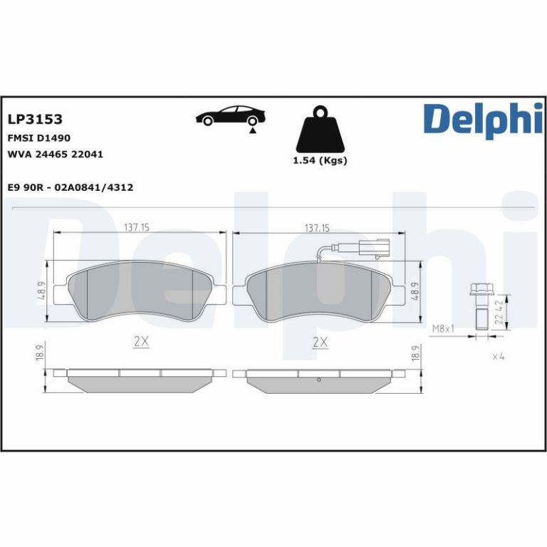 Jeu de 4 plaquettes de frein DELPHI ref. LP3153