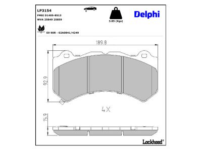 Juego de 4 pastillas de freno (Almohadilla de freno) DELPHI ref. LP3154