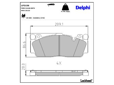 Jeu de 4 plaquettes de frein DELPHI ref. LP3156