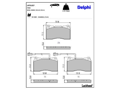 Juego de 4 pastillas de freno (Almohadilla de freno) DELPHI ref. LP3157