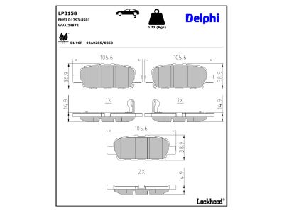 Juego de 4 pastillas de freno (Almohadilla de freno) DELPHI ref. LP3158