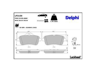 Juego de 4 pastillas de freno (Almohadilla de freno) DELPHI ref. LP3159