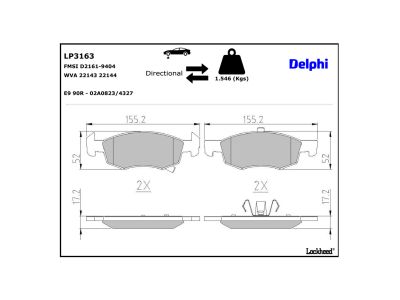 Juego de 4 pastillas de freno (Almohadilla de freno) DELPHI ref. LP3163
