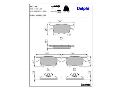 Juego de 4 pastillas de freno (Almohadilla de freno) DELPHI ref. LP3164