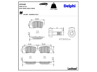 Juego de 4 pastillas de freno (Almohadilla de freno) DELPHI ref. LP3165