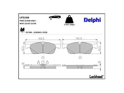 Juego de 4 pastillas de freno (Almohadilla de freno) DELPHI ref. LP3166