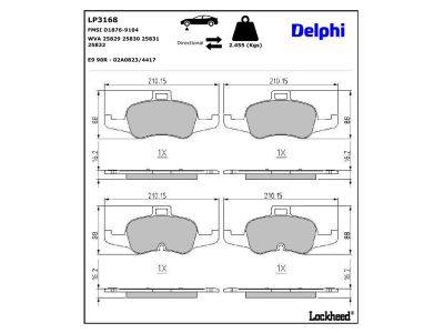 Juego de 4 pastillas de freno (Almohadilla de freno) DELPHI ref. LP3168