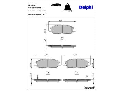 Juego de 4 pastillas de freno (Almohadilla de freno) DELPHI ref. LP3170