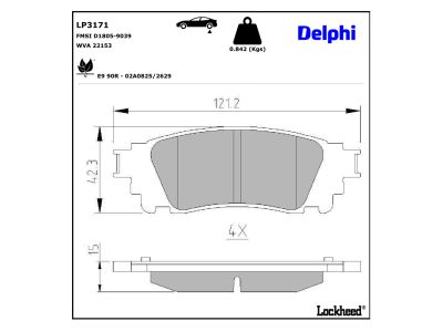 Jeu de 4 plaquettes de frein DELPHI ref. LP3171