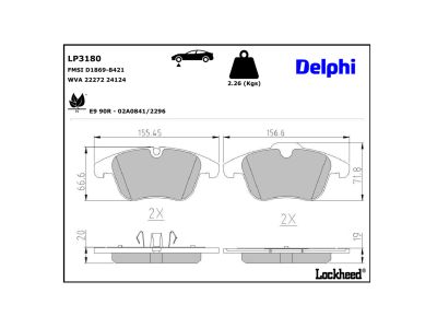 Juego de 4 pastillas de freno (Almohadilla de freno) DELPHI ref. LP3180