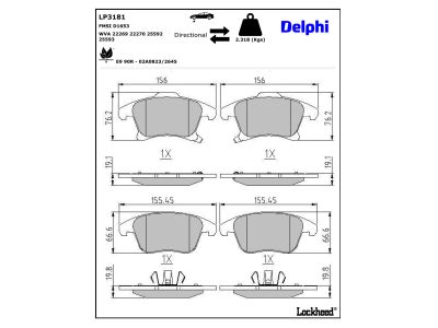 Juego de 4 pastillas de freno (Almohadilla de freno) DELPHI ref. LP3181