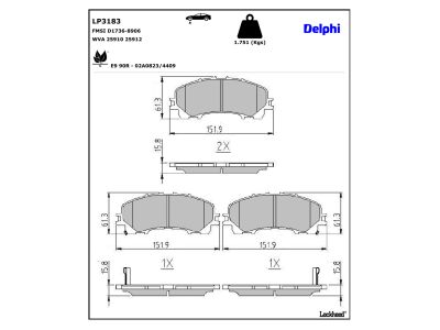 Jogo de 4 pastilhas de travão DELPHI ref. LP3183