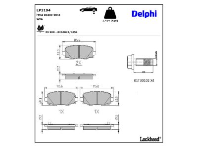Juego de 4 pastillas de freno (Almohadilla de freno) DELPHI ref. LP3194