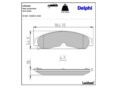 Juego de 4 pastillas de freno (Almohadilla de freno) DELPHI ref. LP3216