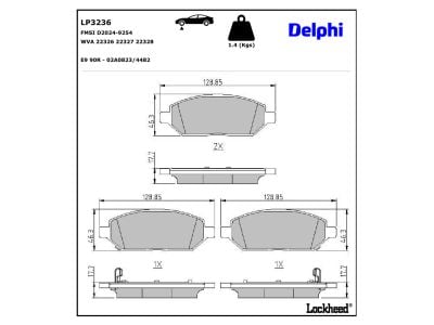 Juego de 4 pastillas de freno (Almohadilla de freno) DELPHI ref. LP3236