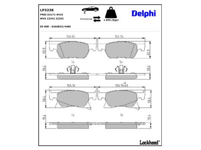 Juego de 4 pastillas de freno (Almohadilla de freno) DELPHI ref. LP3238