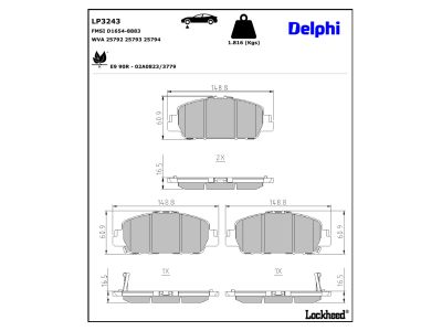 Juego de 4 pastillas de freno (Almohadilla de freno) DELPHI ref. LP3243