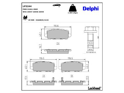 Juego de 4 pastillas de freno (Almohadilla de freno) DELPHI ref. LP3244