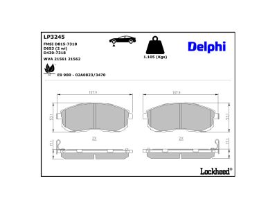 Jogo de 4 pastilhas de travão DELPHI ref. LP3245