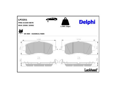 Juego de 4 pastillas de freno (Almohadilla de freno) DELPHI ref. LP3251