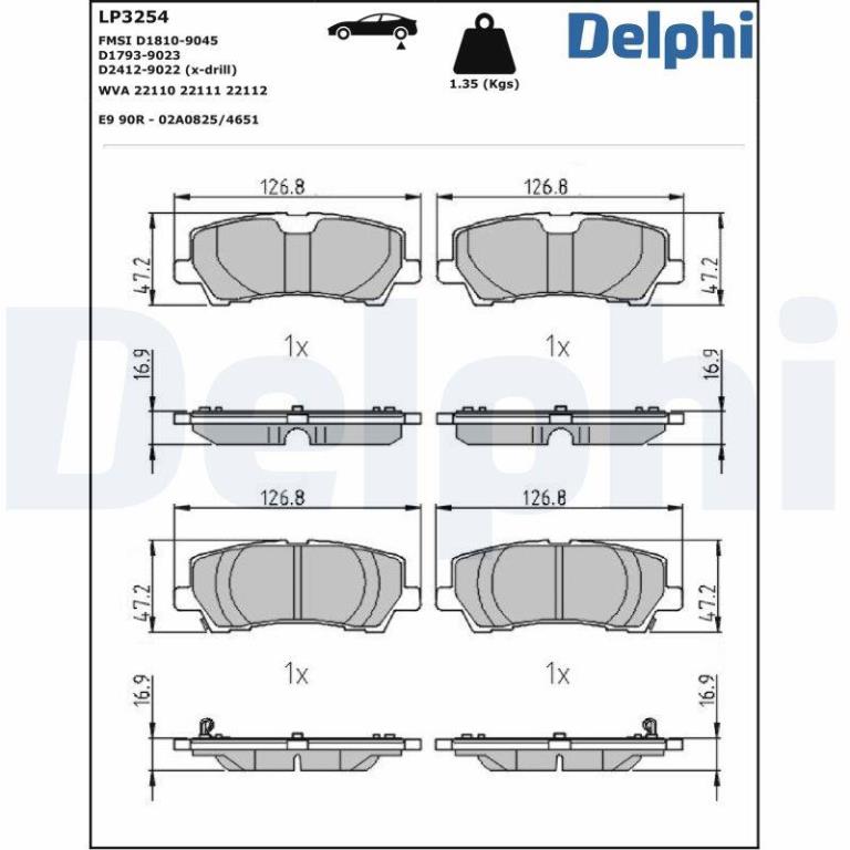 Juego de 4 pastillas de freno (Almohadilla de freno) DELPHI ref. LP3254
