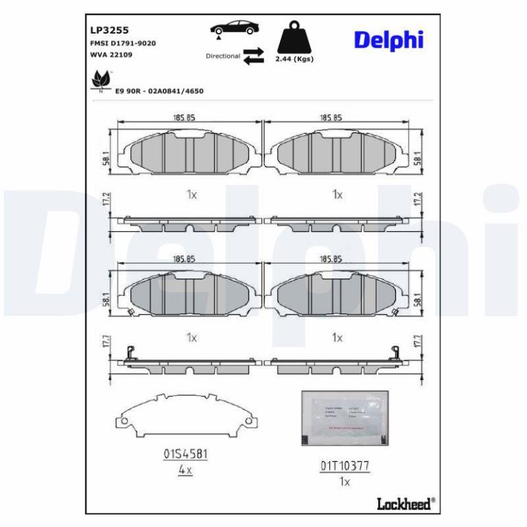 Jogo de 4 pastilhas de travão DELPHI ref. LP3255