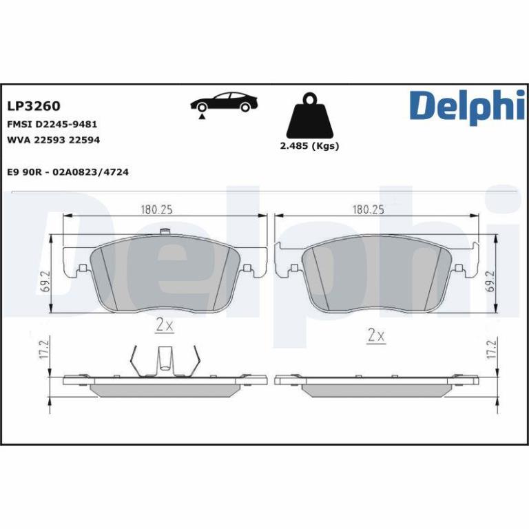 Jeu de 4 plaquettes de frein DELPHI ref. LP3260