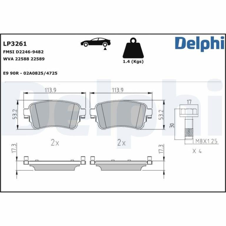 Juego de 4 pastillas de freno (Almohadilla de freno) DELPHI ref. LP3261