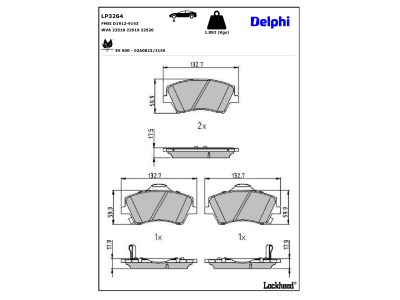 Juego de 4 pastillas de freno (Almohadilla de freno) DELPHI ref. LP3264